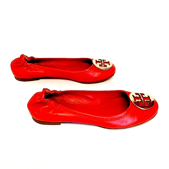 Tory Burch Lobster Red/Gold-626 Reva-Mestico Flat Ballet 12138006, Size 5.5 - Picture 4 of 16